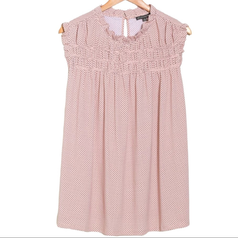 Light Pink Top Mock Neck Ruffle Sleeve Work Blouse